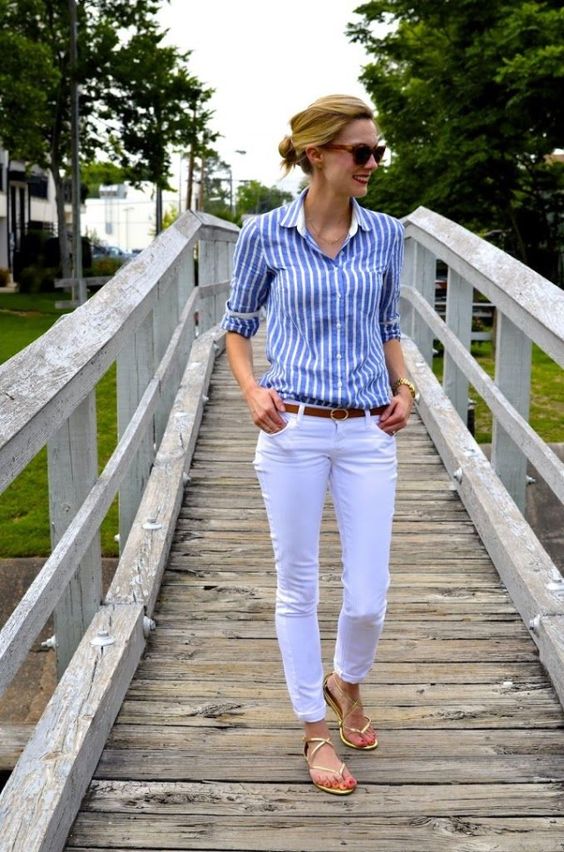 White Jeans and Striped Shirt