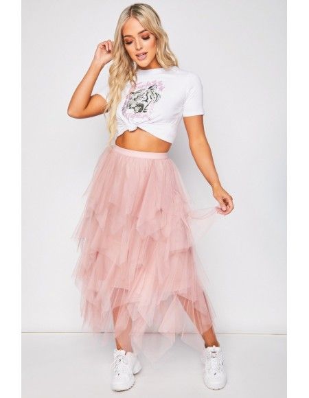 Fun and flirty Tulle midi skirt with a graphic tee 