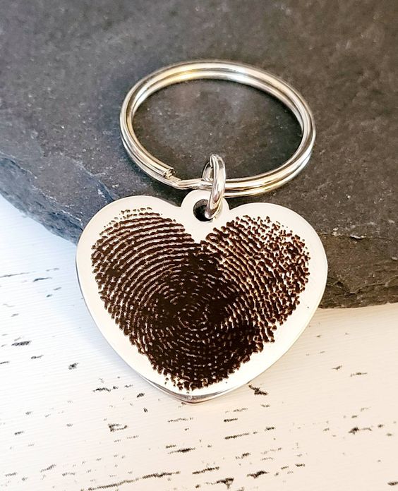 Fingerprint Heart Keyring